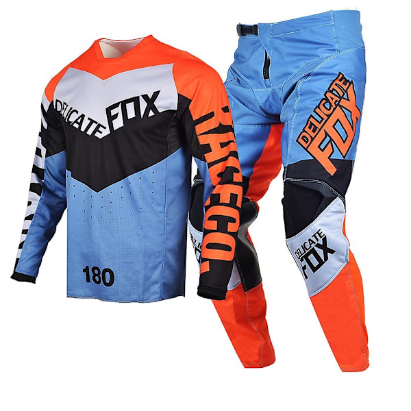 Delicate Fox 180 360 Jersey Bukser Gear Sæt MX Combo Motocross Bmx Dirt Bike Outfit ATV UTV Cykling Dragt Enduro Sæt til Mænd - Perfekt Blue Orange Pant 38 Jersey XXL