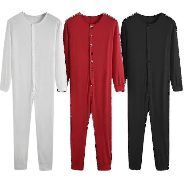 Männs Helkropps Långkalsonger Nattpyjamas - Perfekt White XL