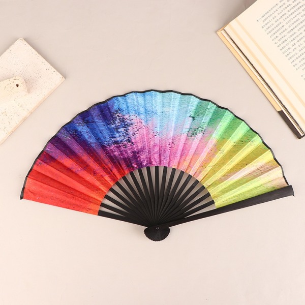 1 st Folding Fan Hand Fans Rainbow Print Bamboo Bone Fan - Perfet type-N5