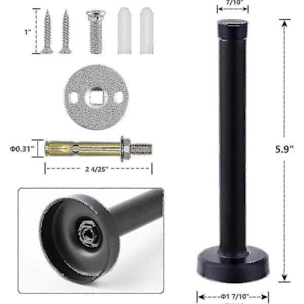 Dørstoppere, 15 cm lang dørstopper, veggmontering, kraftig solid svart dørstopper børstet rustfritt stål med myke gummistøtfangertupper - Perfekt black 6 Inch*10