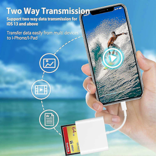 Cf Sd Tf Lightning Kortläsare Adapter för Apple - Höghastighetsdataöverföring-Perfekt