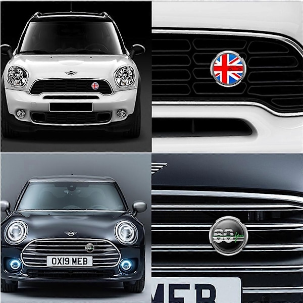 Metal 3D Front Bumper Grill Emblem Badge Sticker til MINI Cooper JCW S One Countryman R60 R61 F56 F60 - Perfekt gray jack car