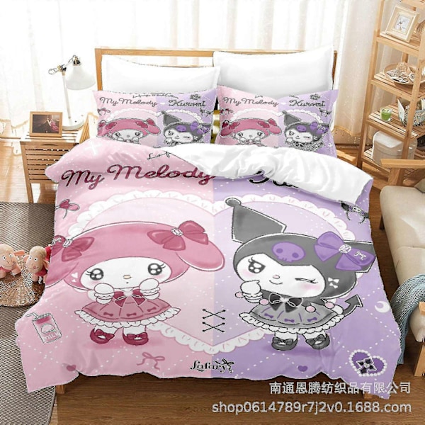 Kuromi Tecknat 3D-tryckt Sängklädesset Påslakan Örngott Barnpresent#8-Perfet US TWIN 173x218cm
