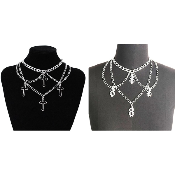 Goth Hollow Cross Choker -kaulakoru naisille goottilainen kerroksinen paksu P - Perfet B