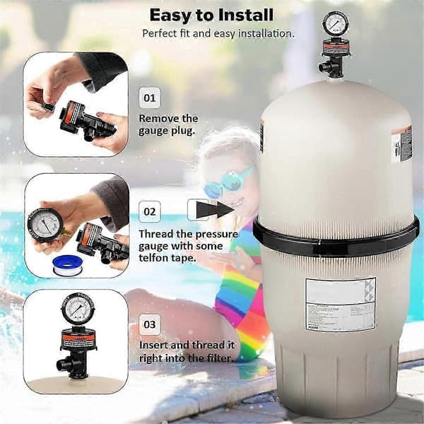 98209800 Poolfilter Tryckmätare, Manuell Avluftningsventil Kompatibel med Pool- och Spafilter 98209803-Perfet