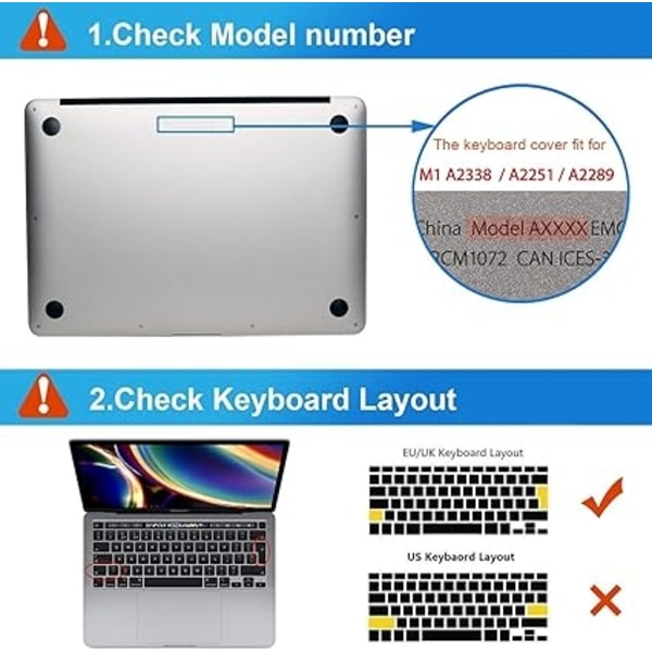 Deksel kompatibelt for 2022-2020 Ny M2/M1 MacBook Pro 13 tommer Touch Bar A2338 A2289 A2251 med Touch Bar og Touch ID, AZERTY - Perfet