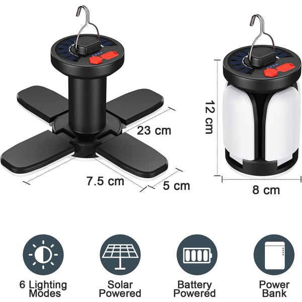 Solar Camping Lampe USB Genopladelig foldbar teltlampe til fiskeri nødsituation - Perfet