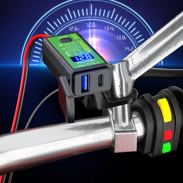 12V 24V moottoripyörä QC3.0 PD Type C -laturi SAE- USB sovittimella volttimittarilla ja ON/OFF-kytkimellä älypuhelimen tabletille GPS - Perfet