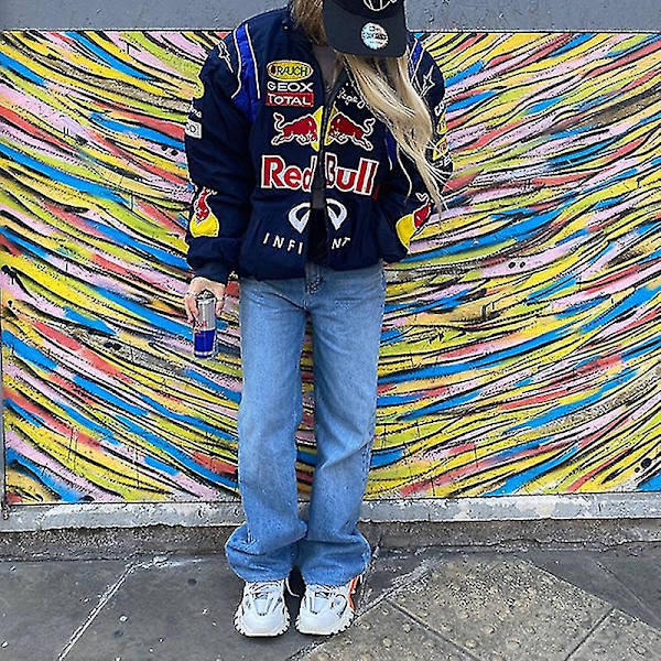 Racing Jacket Vintage, Bomberjacka, Tryckt Streetwear Jacka Y2K (FÅ DEN)-Perfekt L