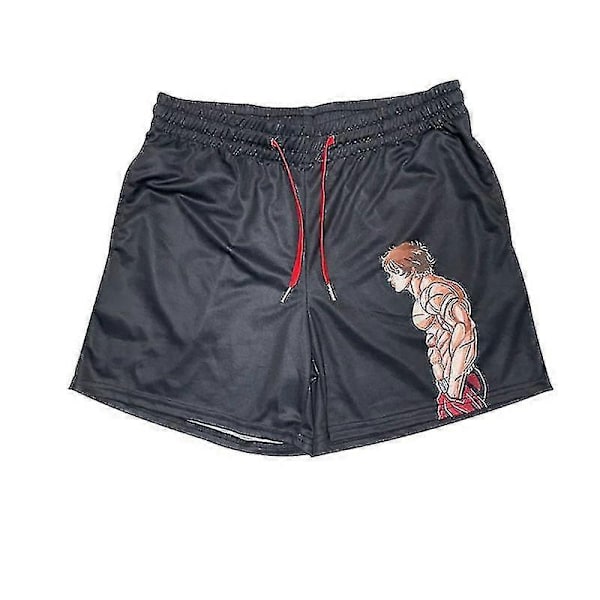 Japanske Anime Shorts Baki Haman Trykte Menners Street Beach Shorts Avslappede Løse Menners Elastiske Midje Svarte Shorts - Perfekt black3 4XL