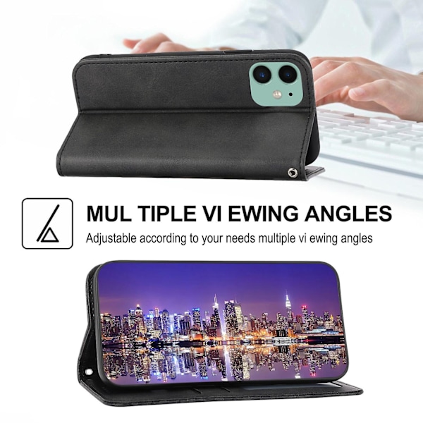 Kompatibelt med iPhone 12 Skal, Läderplånboksfodral med Rem-Perfekt Black