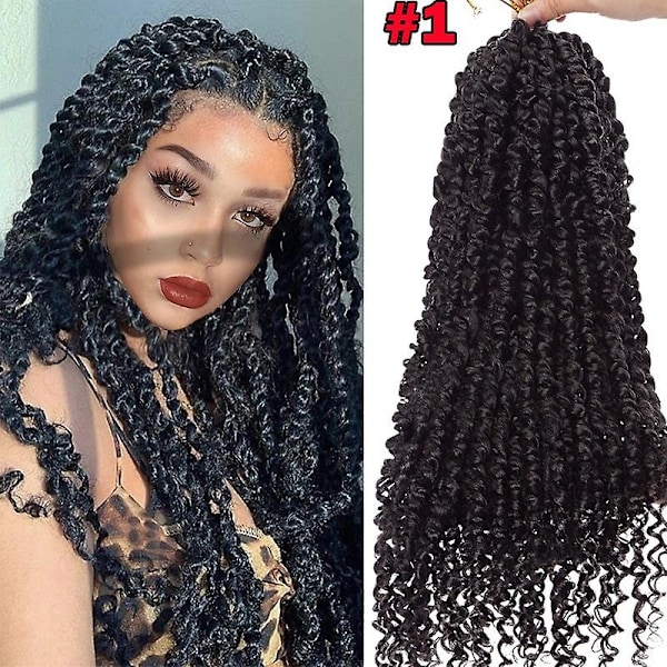 Passion Twist Hår Vannbølge Syntetisk Heklet Flette Hårextension for Kvinner-Perfet black 18inch