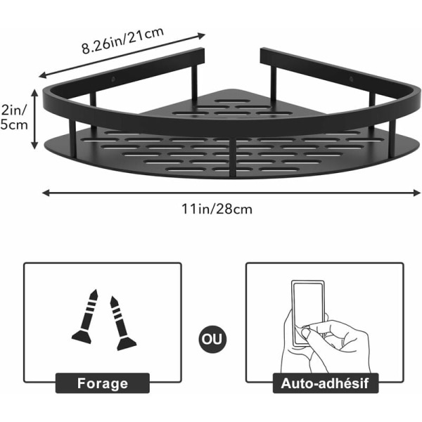 Hjørnedusjhylle, dusjhylle uten boring, oppbevaring og organisering på badet, klistremerker med høy viskositet for bad og kjøkken-WELLNGS- Perfet