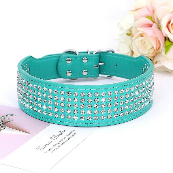 5-Raders Hundesett med Strass i PU-Lær, Diamant Bling for Store Hunder 2,0\" Bred - Perfekt Green 2XL Neck 53-60cm