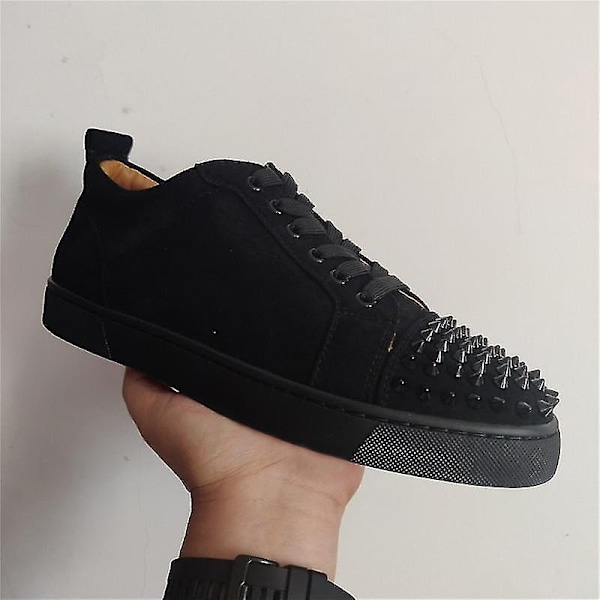 Casual skor med röd sula, låg tå, platt sula, spetsig tå, platta svarta sneakers - Perfet Black 43
