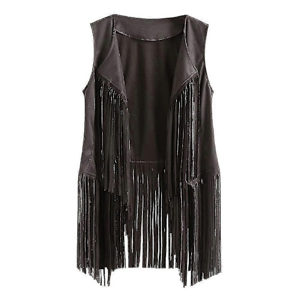 1920-talls Dame Cowboy Cowgirl Duskvest Ermeløs Vest Hippie Jakke Retro Motorsykkeljakke - Perfekt Grey 2XL