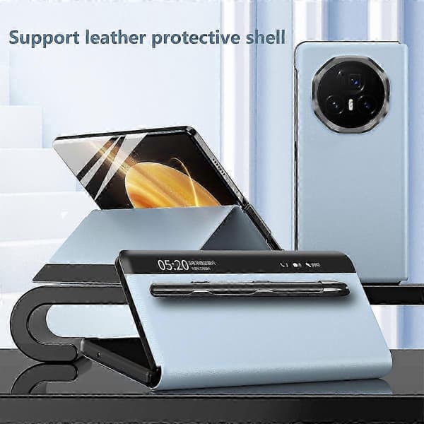 PU læder telefoncover med displayvindue til Honor Magic V3 5G, med stylus Blue