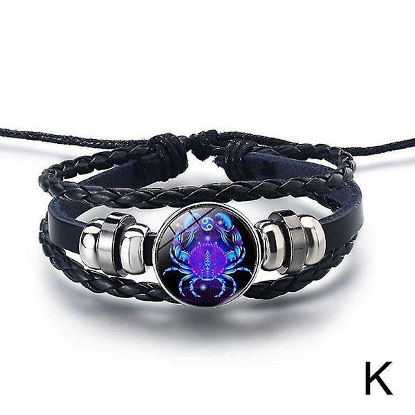 Serene Manifestation Armband 12 Konstellationer Ädelsten Läder Förbättra Energi-Perfekt Cancer