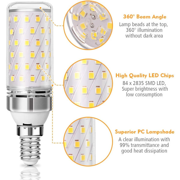 4 kpl E14 LED-lamppu 12W 1200lm Halogeenilamppu Vastaava 100W - Perfet