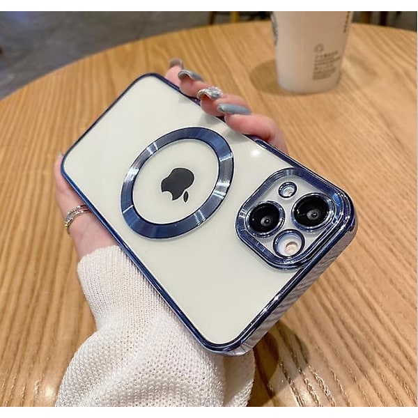 Genomskinligt magnetiskt telefonfodral för iPhone 14 13 12 11 Mini Pro Max Plus med MagSafe-Perfekt Blue iPhone 11 Pro