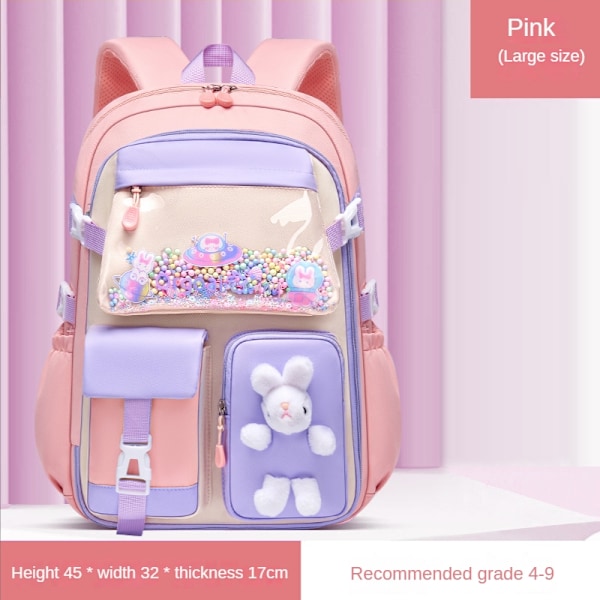 Rygsæk til folkeskoleelever, pigerygsæk, letvægts børnerygsæk, sød vandtæt rygsæk - Perfet Pink large