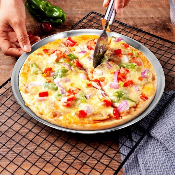 4-pak 30 cm pizzaform, pizzaovnbakke i rustfrit stål, rund pizzabakke, til Bakin-Perfet