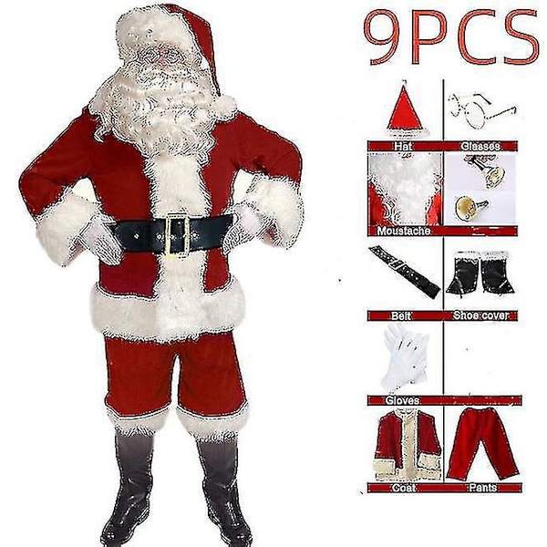 Jultomte Kostym för Män Vuxen Jultomte Kostym Santa Suit-Perfet 9pcs S