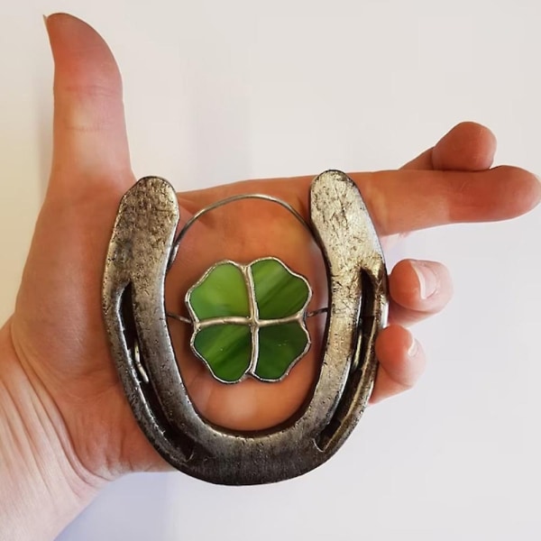 fyrklöver Lucky Horseshoe metall väggdekor hängande prydnad hem - Perfet