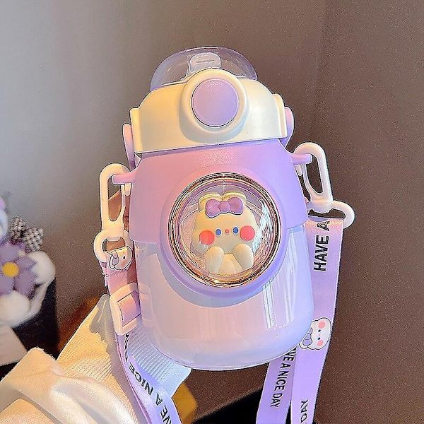 Kawaii vesipullo tytöille lapsille 700 ml suuri tilavuus termospullo oljilla söpö sarjakuva thermal lapsille - tyhjiöpullot ja termospullot White 700ml