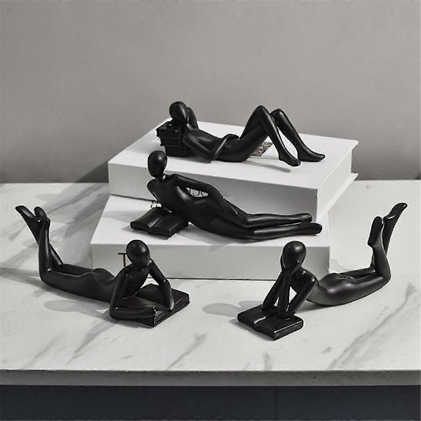 Nordisk Læsestatue Resin Figurer Skrivebordsindretning Skulptur Moderne Kunst Ornament Hjemmekontor Indretning - Perfekt Black A