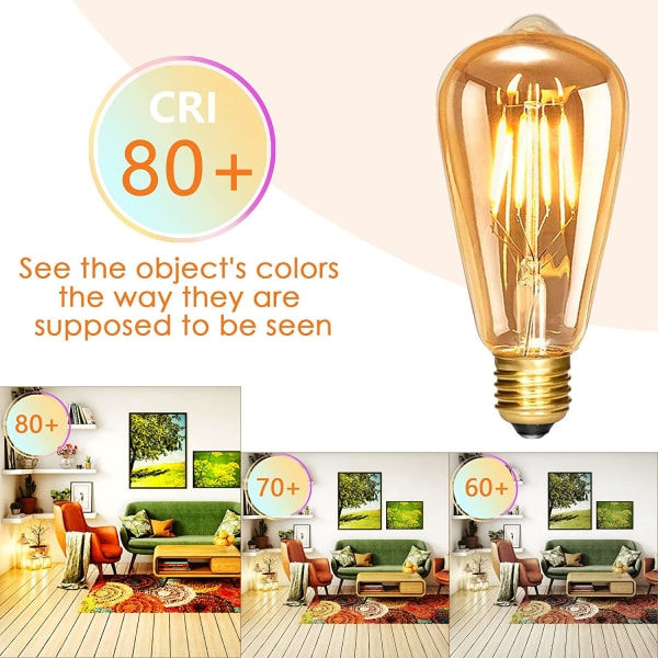 IC Vintage Edison Light Bulbs E27, ST64 6W 3st Retro Light Bulb- Perfet