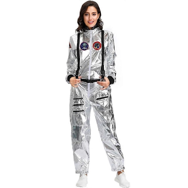 Halloween Astronaut Hopeaspaceman Cosplay-asu Avaruuspuku Miehille Naisille Haalarit Halloween Karnevaali Pukeutumislahja Puku-Perfet Men XXL