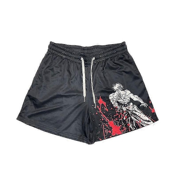 Japanske Anime Shorts Baki Haman Trykte Menners Street Beach Shorts Avslappede Løse Menners Elastiske Midje Svarte Shorts - Perfekt red1 L