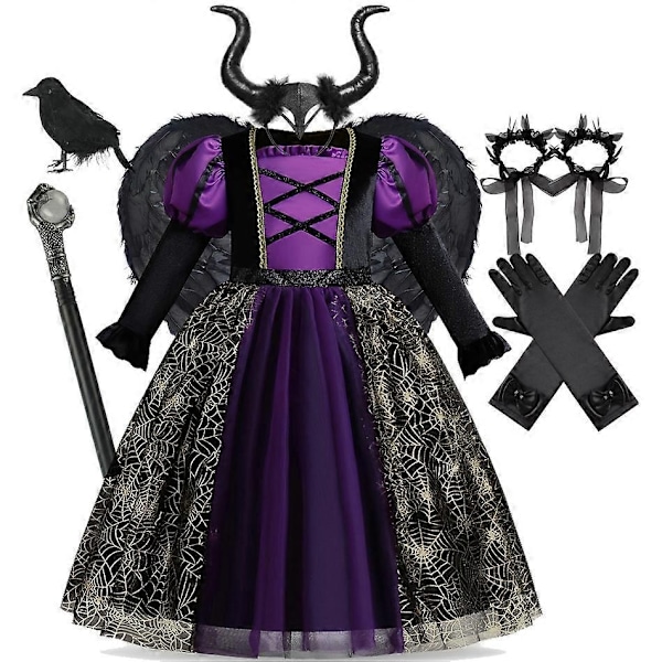 Disney Tyttöjen Maleficent-Mekko Lapsille Paha Kuningatar Keiju Halloween-Puku Lapsille Demoni Kuningattaren Vaatteet Karnevaali Musta Noita Mekko-Täydellinen Maleficent Dress 4 2T (Tag 100)