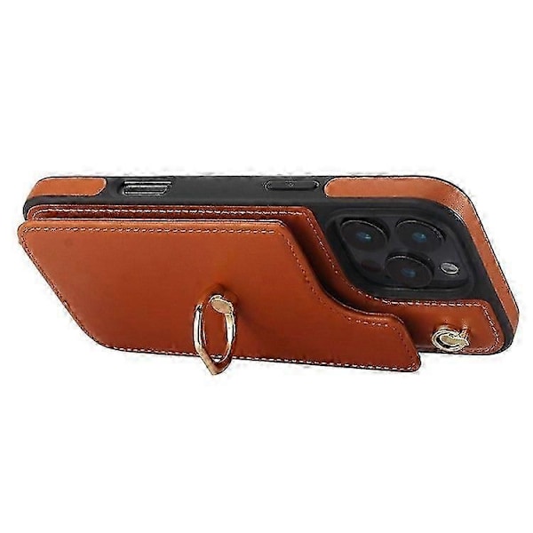Kompatibel med iPhone 16 Pro Max Cover Kortholder Støtteben PU+TPU Telefon Cover med Skulderrem - Perfekt Brown