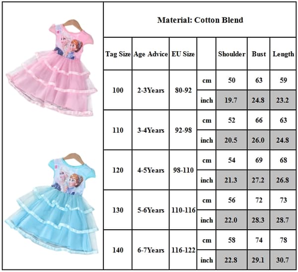 Frossen print prinsessekjole bursdag utkledning liten jentekjole - Perfet bule 100cm