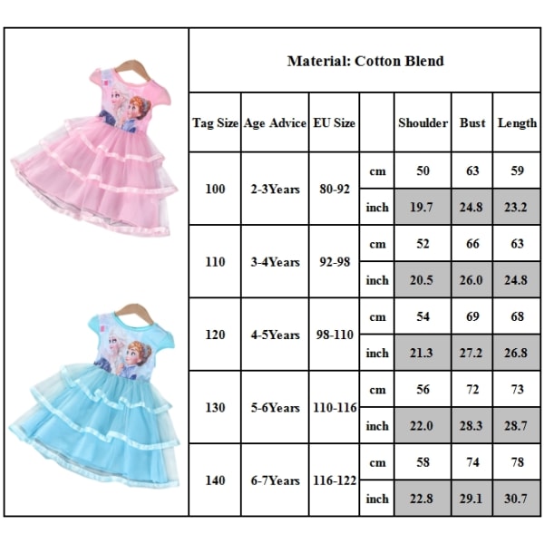 Frozen print prinsessa mekko syntymäpäivä pukeutua pikkutytön mekko - Perfet bule 100cm