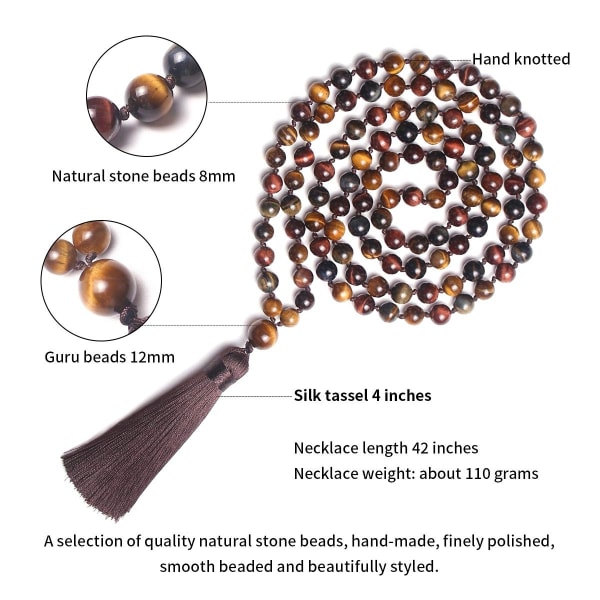 108 Mala Beads Halskæde, 8 mm natursten tibetanske bedeperler - Perfet