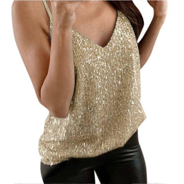 Glittriga axelbandslinnen för kvinnor, sexig glittrig cami-väst, klubbkläder - Perfekt Golden 4XL