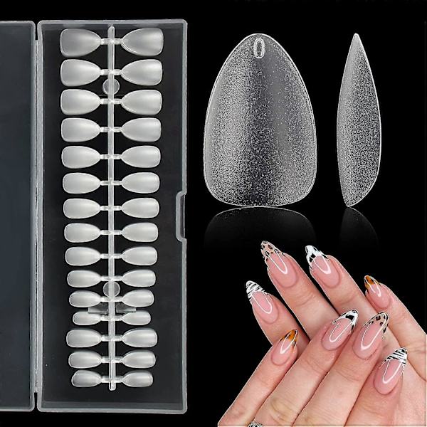 Korte Mandel-negletips, 504 stk Myke Gel-negletips, Klare Negletips for Akrylnegle Profesjonelle, Full Dekning Mandel-negletips for Negleforlengelse, Falske Almond Nails Tips Full Frosted