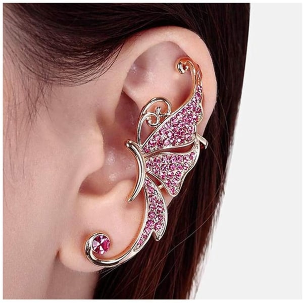 1 stk Charm Rhinestone Butterfly Ear Clip Kvinner Bursdagsgave, Rosa - Perfet