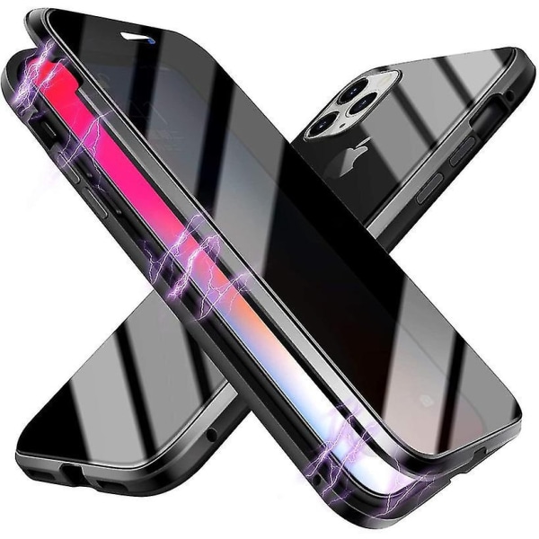 For Iphone 11 Anti-peep Magnetic 306 Dobbeltsidig Privacy Screen Protector, Transparent Back Metal Bumper Telefonveske - Perfet