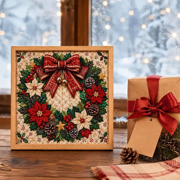 Kinusaiga tekstilkunstsett | DIY 3D-julesett med tekstilstempling for voksne Christmas Wreath