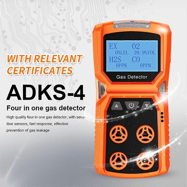 Monikaasumittari Kaasumittari O2 H2S CO 4 in 1 Happi Rikkivety Hiilimonoksidi Palavan Kaasun Vuodonilmaisin - Perfet