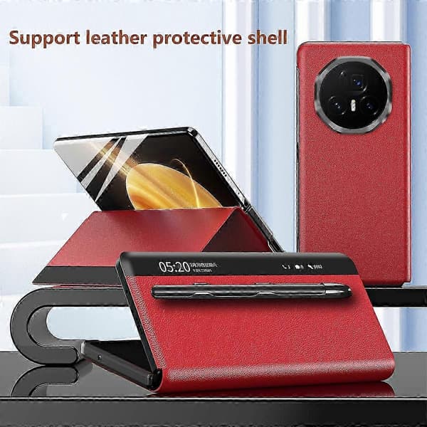PU læder telefoncover med displayvindue til Honor Magic V3 5G, med stylus Red