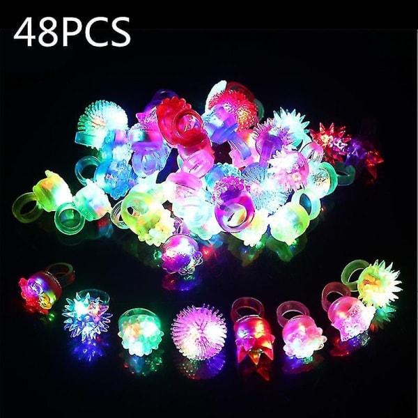 48 pakke lysende ringer festartikler for barn Blinkende LED-leker Glow In The Dark Festutstyr-- - Perfet