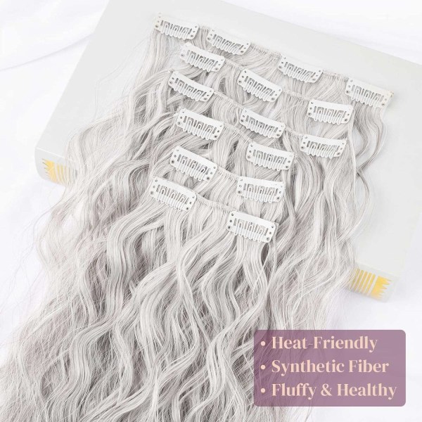 Clip In Hair Extensions. 6 stk Curly 24" lang syntetisk - Perfet