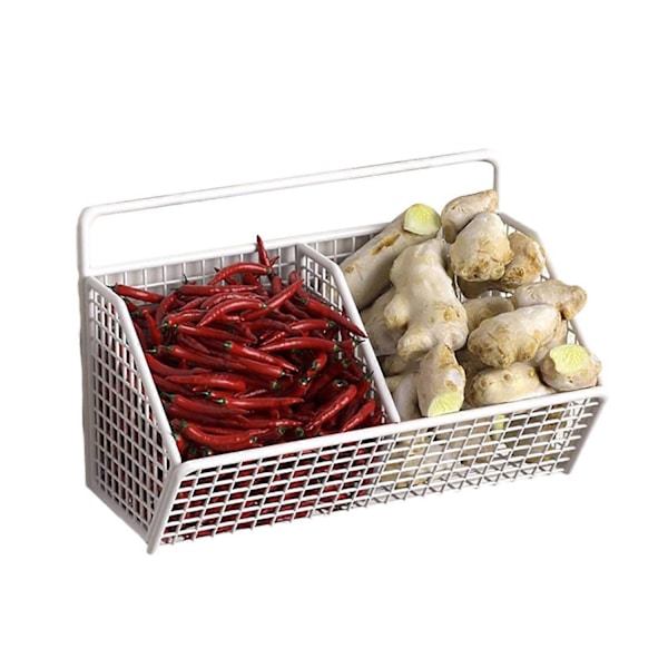 Väggmonterad förvaringshylla utan hål, ihålig fackdesign, kök, lök, ingefära, vitlök, förvaringskorg, Jikaixiang-Perfet White M