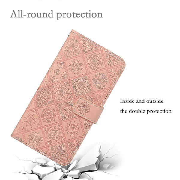 Kompatibel med Samsung Galaxy A25 5G (Global) (161.0 x 76.5 x 8.3mm) Wallet Case Læder+TPU Etnisk Stil Cover - Perfet Pink