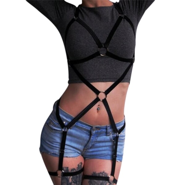 Sort Full Body New Women Body Harness BH Cage Top Undertøj - Perfet